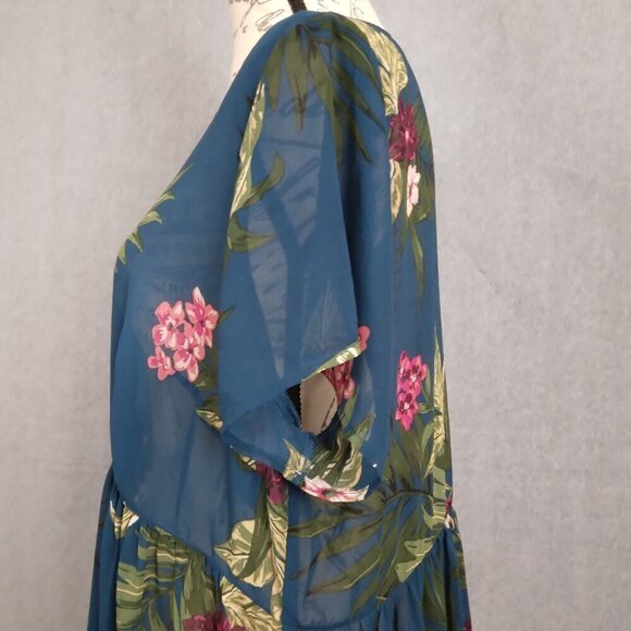 Torrid | Button Up Sheer Top Blouse Women Tropical Floral Hi-Lo | Size 1X - Picture 4 of 8